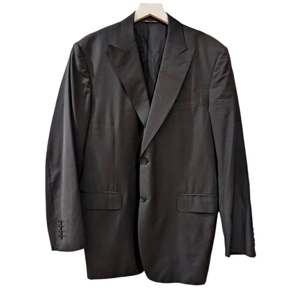 Canali Sal Lauretta Black 100% Wool Two Button Pencil Stripe Blazer Men's EU 52R - Picture 1 of 12